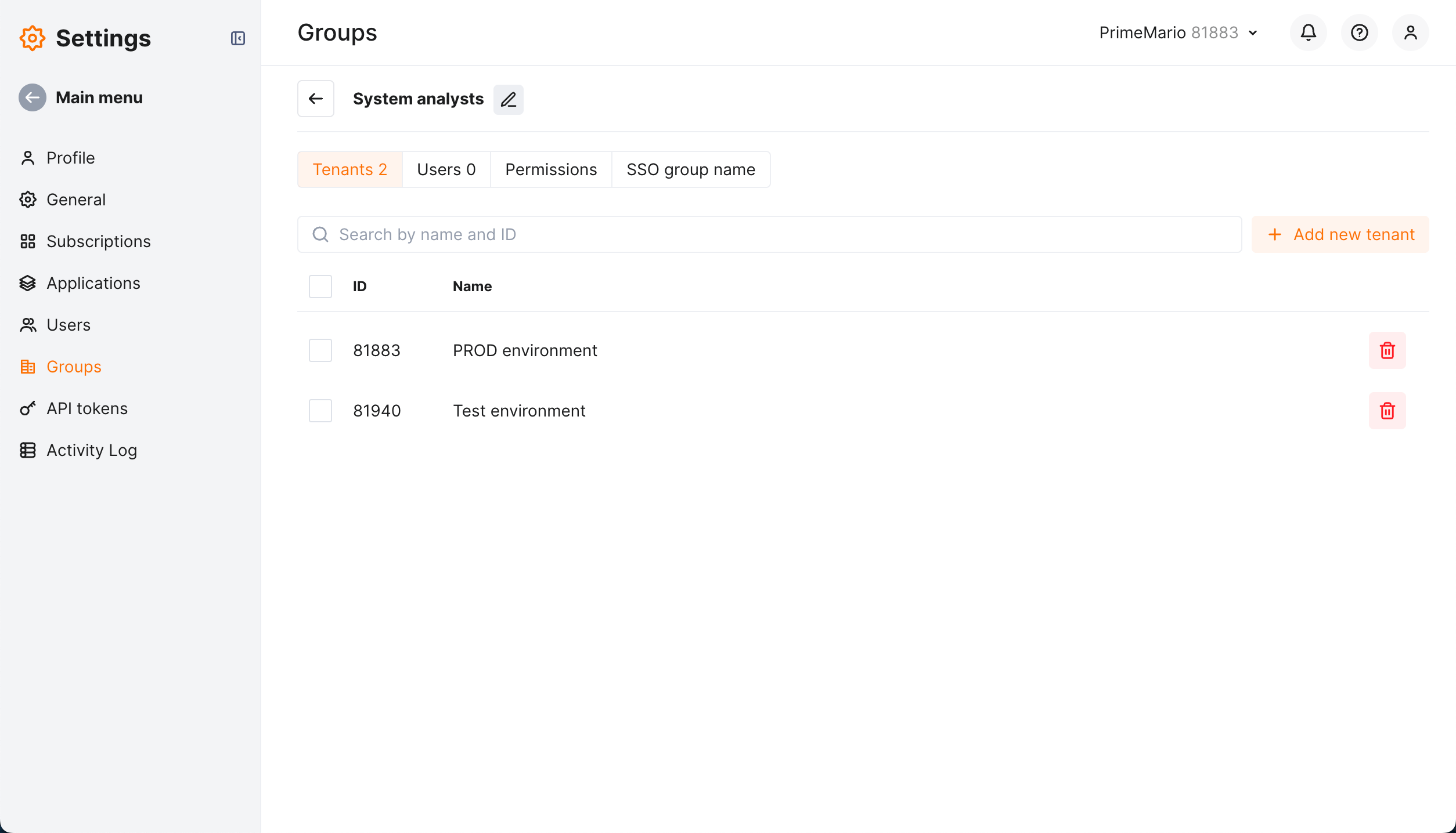 SSO, different permissions in different tenants, adding tenants to group