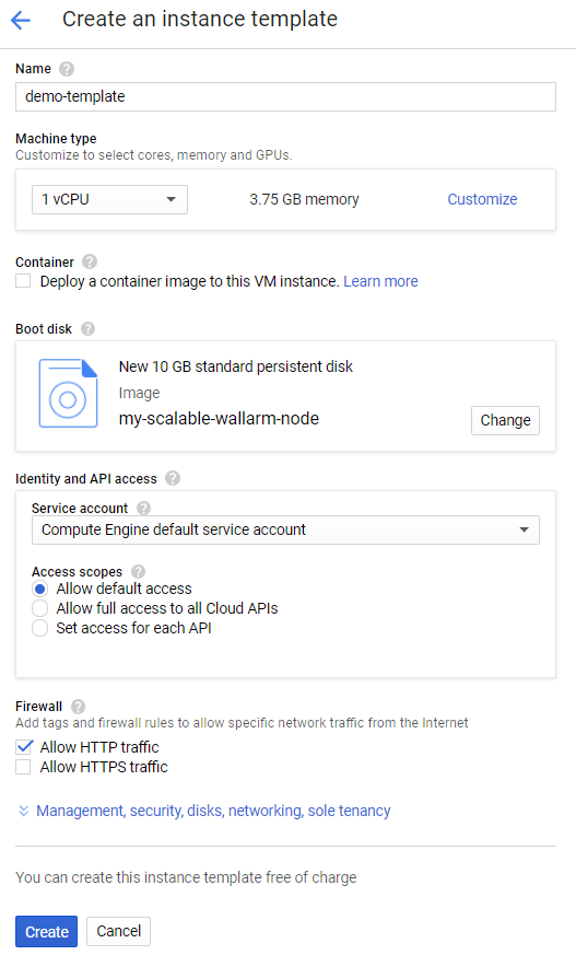 Creating an instance template