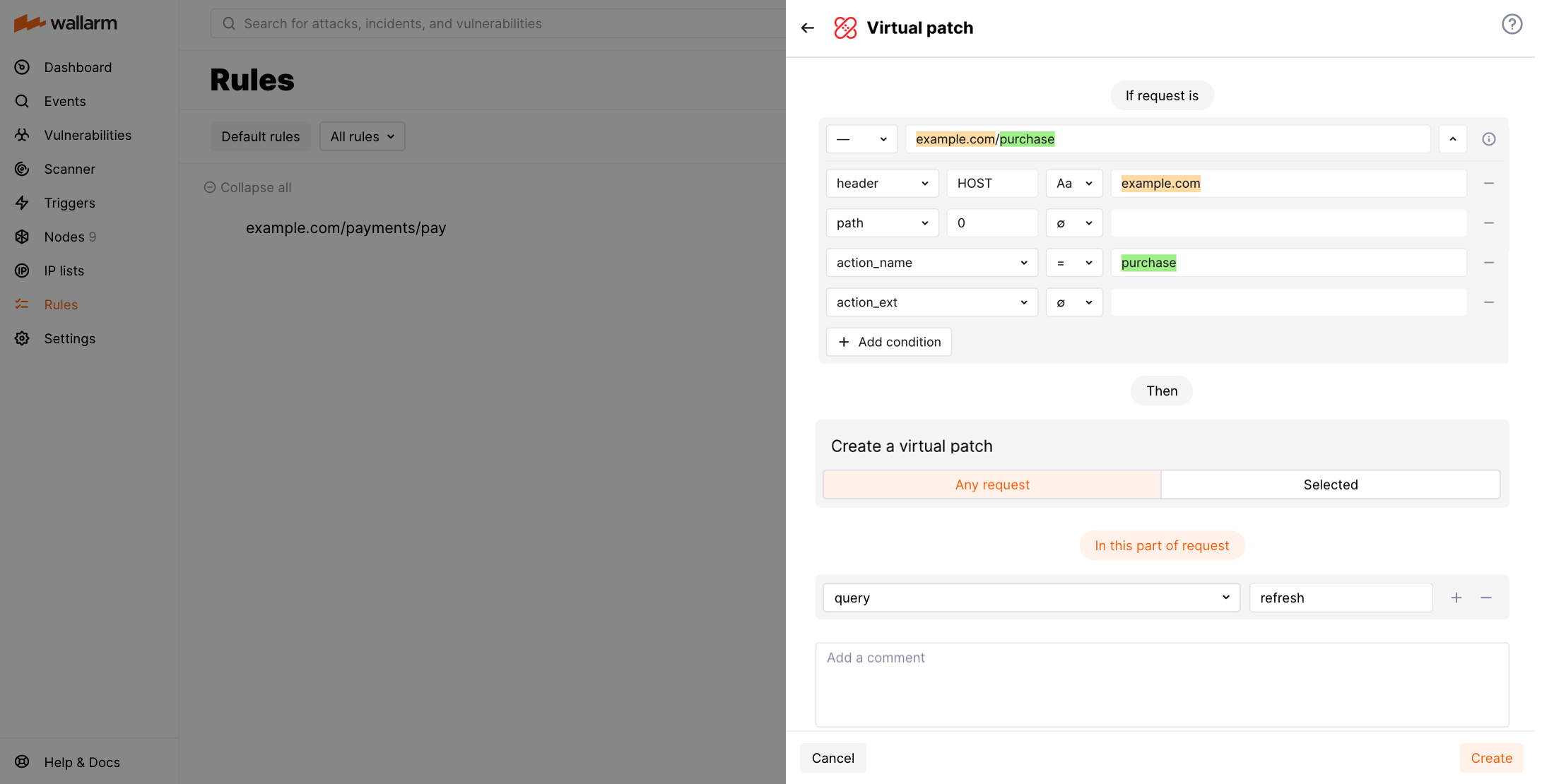 Virtual patch for any request type